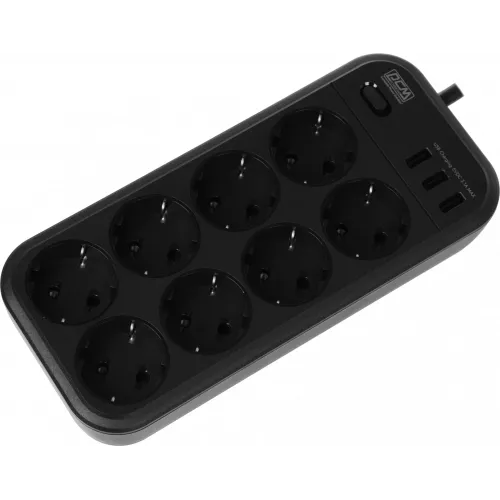 Сетевой фильтр Powercom SP-08 USB03AB 3,0М 3м (8 розеток) черный (коробка)