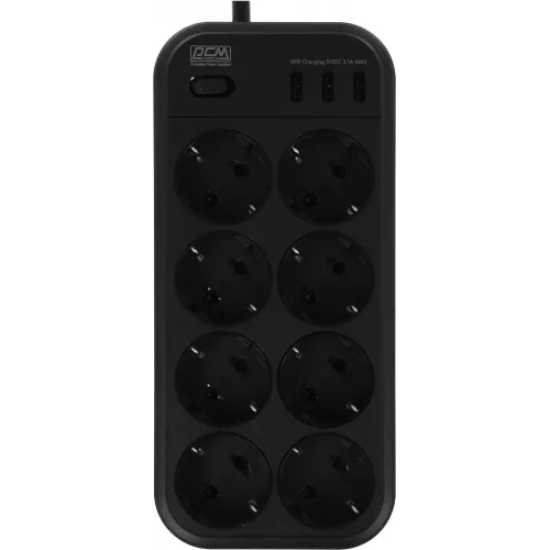Сетевой фильтр Powercom SP-08 USB03AB 3,0М 3м (8 розеток) черный (коробка)