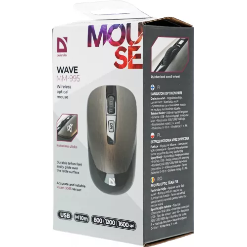 Мышь Defender Wave MM-995 бронзовый оптическая 1600dpi silent беспров. USB для ноутбука 3but (52992)