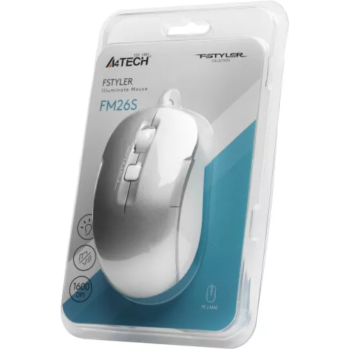 Мышь A4Tech Fstyler FM26S серебристый/белый оптическая 1600dpi silent USB для ноутбука 4but (FM26S USB (ICY WHITE))