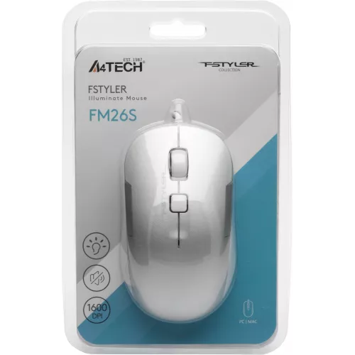 Мышь A4Tech Fstyler FM26S серебристый/белый оптическая 1600dpi silent USB для ноутбука 4but (FM26S USB (ICY WHITE))