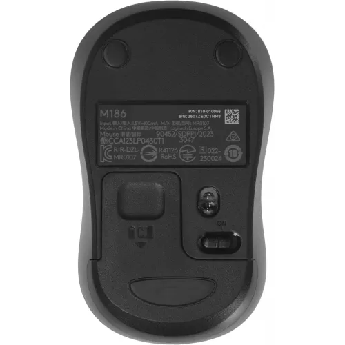 Мышь Logitech M186 черный/серый оптическая 1000dpi беспров. USB для ноутбука 2but (910-004131)