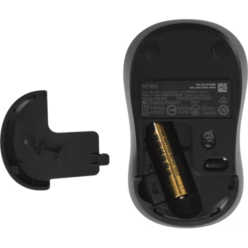 Мышь Logitech M186 черный/серый оптическая 1000dpi беспров. USB для ноутбука 2but (910-004131)
