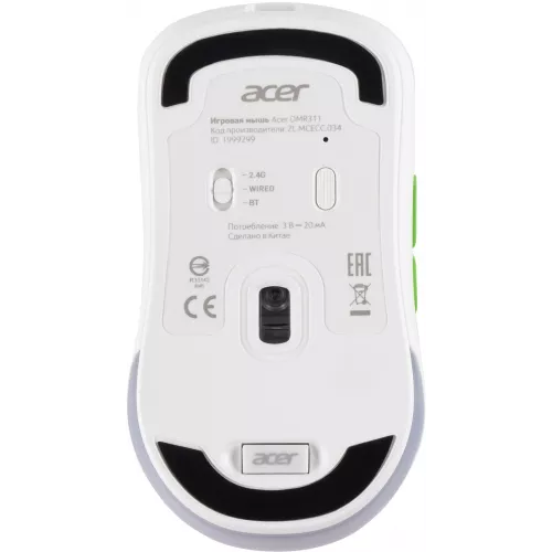 Мышь Acer OMR311 белый оптическая 2400dpi беспров. BT/Radio USB 7but (ZL.MCECC.034)