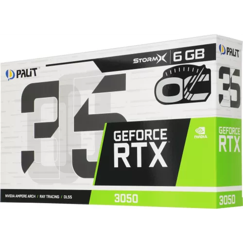Видеокарта Palit PCI-E 4.0 PA-RTX3050 STORMX OC NVIDIA GeForce RTX 3050 6Gb 96bit GDDR6 1042/14000 DVIx1 HDMIx1 DPx1 HDCP Ret