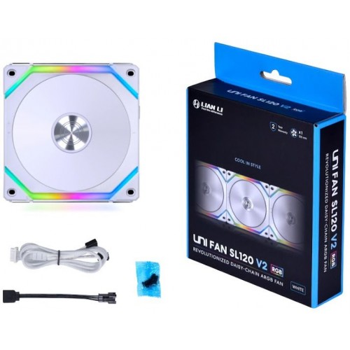Вентилятор для корпуса Lian-Li Uni Fan SL120 V2 ARGB 120х120x28 белый 4-pin 29дБ (G99.12SLV21W.00) Ret