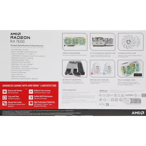 Видеокарта Asrock PCI-E 4.0 RX7600 SL 8GO AMD Radeon RX 7600 8Gb 128bit GDDR6 2320/18000 HDMIx1 DPx3 HDCP Ret