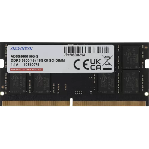 Память DDR5 16GB 5600MHz A-Data AD5S560016G-S RTL PC5-44800 CL46 SO-DIMM 262-pin 1.1В single rank Ret