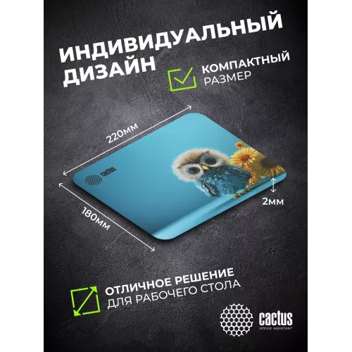 Коврик для мыши Cactus Owl blue 220x180x2мм (CS-MPC-P07XS)