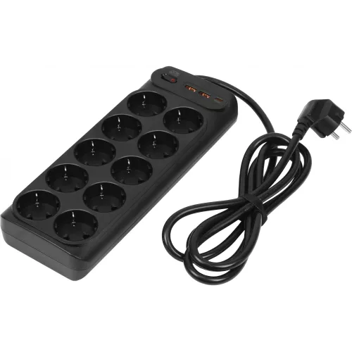 Сетевой фильтр Powercom SP-10 USB2A1СB 1.8м 1.8м (10 розеток) черный (коробка)