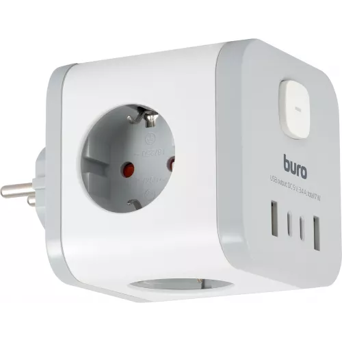 Сетевой разветвитель Buro BU-PW3UC-W (3 розетки) белый (коробка)