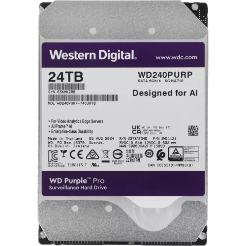Жесткий диск WD SATA-III 24TB WD240PURP Surveillance Purple Pro (7200rpm) 512Mb 3.5"