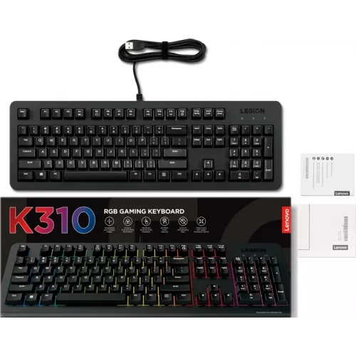 Клавиатура Lenovo K310 RGB черный USB for gamer LED (GY41N91872) кабель 1.8м