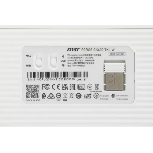 Клавиатура MSI GK600 механическая белый/фиолетовый USB беспроводная BT/Radio Multimedia for gamer LED (S11-43RUQ01-HH9) кабель 1.8м