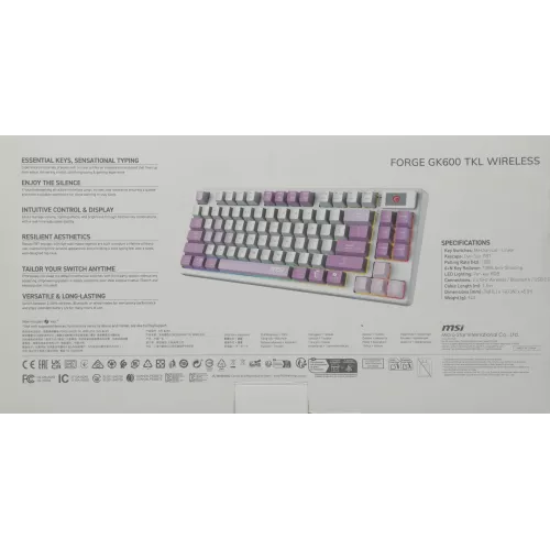 Клавиатура MSI GK600 механическая белый/фиолетовый USB беспроводная BT/Radio Multimedia for gamer LED (S11-43RUQ01-HH9) кабель 1.8м
