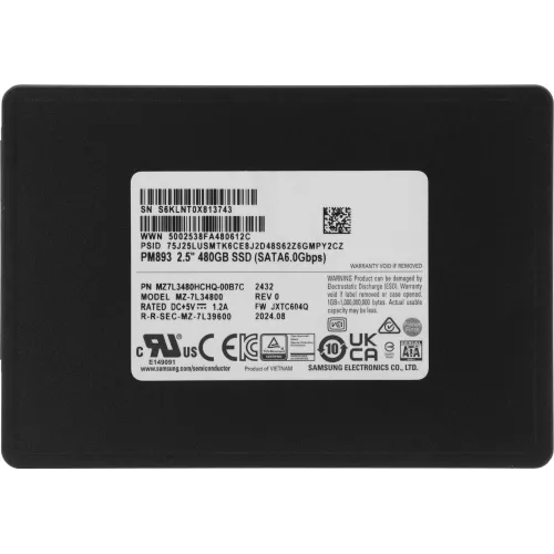 Накопитель SSD Samsung SATA-III 480GB MZ7L3480HCHQ-00B7C PM893 2.5" 1 DWPD OEM