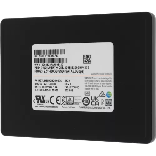 Накопитель SSD Samsung SATA-III 480GB MZ7L3480HCHQ-00B7C PM893 2.5" 1 DWPD OEM