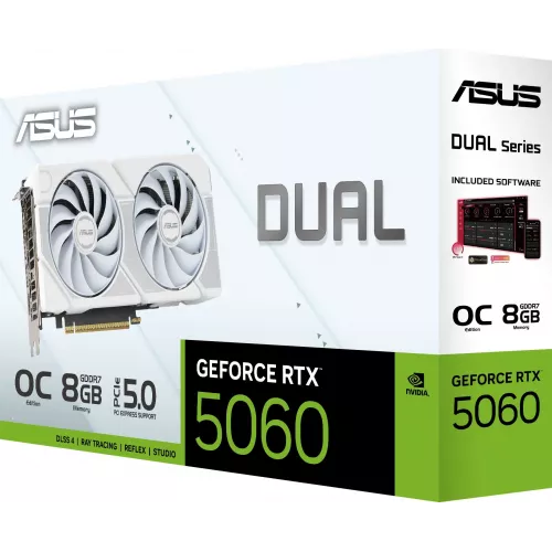 Видеокарта Asus PCI-E 5.0 DUAL-RTX5060-O8G-WHITE NVIDIA GeForce RTX 5060 8Gb 128bit GDDR7 2535/28000 HDMIx1 DPx3 HDCP Ret