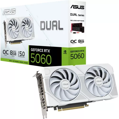 Видеокарта Asus PCI-E 5.0 DUAL-RTX5060-O8G-WHITE NVIDIA GeForce RTX 5060 8Gb 128bit GDDR7 2535/28000 HDMIx1 DPx3 HDCP Ret