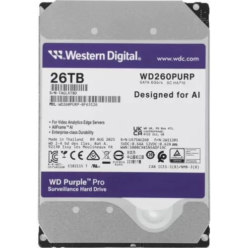 Жесткий диск WD SATA-III 26TB WD260PURP Purple Pro (7200rpm) 512Mb 3.5"