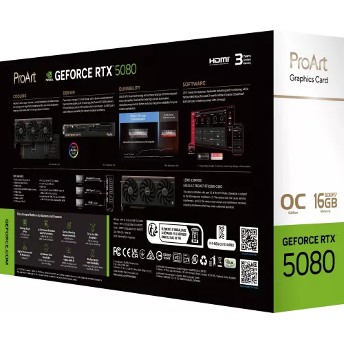 Видеокарта Asus PCI-E 5.0 PROART-RTX5080-O16G NVIDIA GeForce RTX 5080 16Gb 256bit GDDR7 2700/30000 HDMIx1 DPx3 HDCP Ret