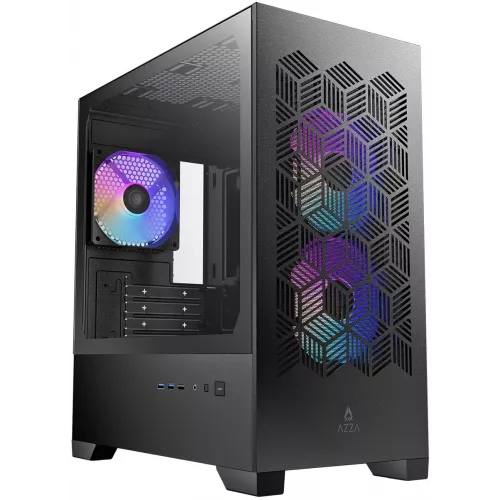 Корпус Azza AEROHEX-M черный без БП mATX 8x120mm 2x140mm 1xUSB2.0 2xUSB3.0 audio bott PSU