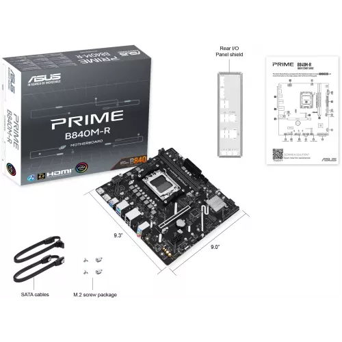 Материнская плата Asus PRIME B840M-R Socket AM5 AMD B840 2xDDR5 mATX AC`97 8ch(7.1) GbLAN RAID+HDMI+DP