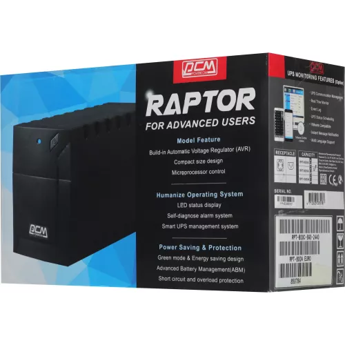 Источник бесперебойного питания Powercom Raptor RPT-800A EURO 480Вт 800ВА черный