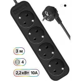 Сетевой удлинитель Defender M430 3м (4 розетки) черный (коробка)