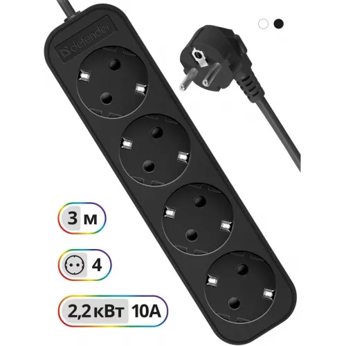 Сетевой удлинитель Defender M430 3м (4 розетки) черный (коробка)