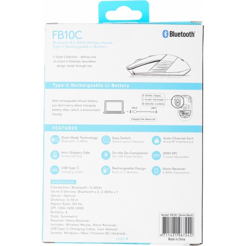 Мышь A4Tech Fstyler FB10C черный оптическая 2000dpi беспров. BT/Radio USB 4but (FB10C STONE BLACK)
