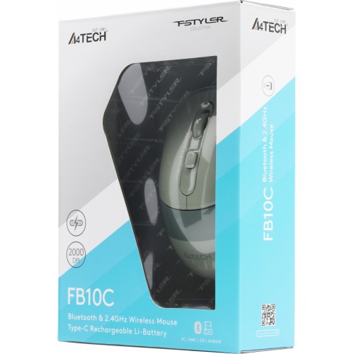 Мышь A4Tech Fstyler FB10C зеленый оптическая 2000dpi беспров. BT/Radio USB 4but (FB10C MATCHA GREEN)