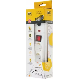 Сетевой фильтр IEK СФ-03К 1.5м (3 розетки) белый (коробка)