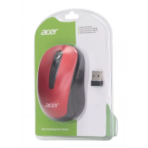 Мышь Acer OMR136 красный оптическая 1000dpi беспров. USB для ноутбука 3but (ZL.MCEEE.01J)