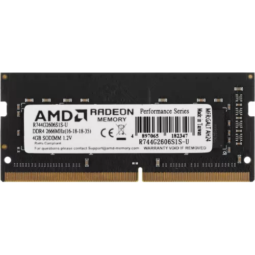 Память DDR4 4Gb 2666MHz AMD R744G2606S1S-U Radeon R7 Performance Series RTL PC4-21300 CL16 SO-DIMM 260-pin 1.2В Ret