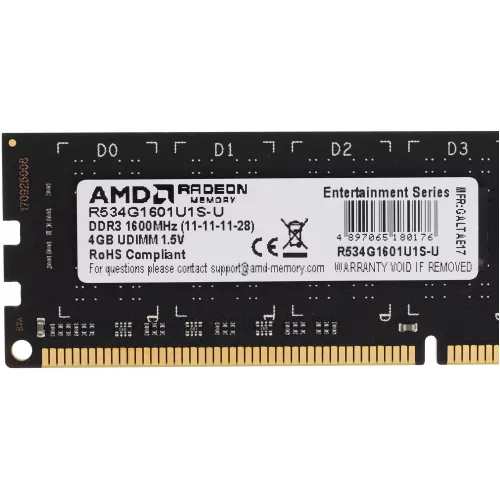Память DDR3 4Gb 1600MHz AMD R534G1601U1S-U RTL PC3-12800 CL11 DIMM 240-pin 1.5В Ret