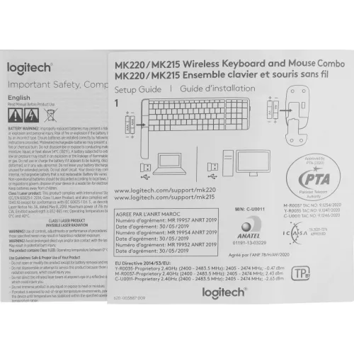 Клавиатура + мышь Logitech MK220 клав:черный мышь:черный USB беспроводная (920-003161)