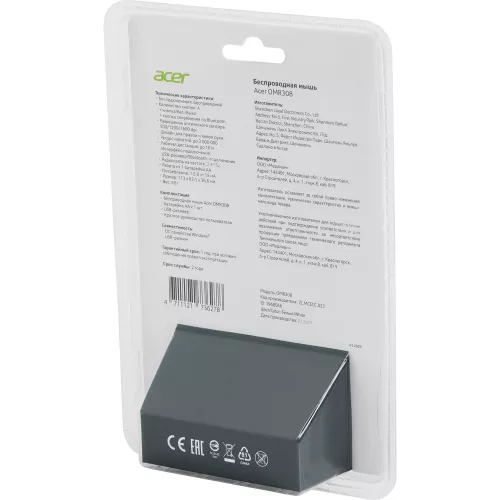 Мышь Acer OMR308 белый оптическая 1600dpi беспров. BT/Radio USB 4but (ZL.MCECC.023)