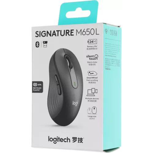 Мышь Logitech M650 Large графитовый оптическая 4000dpi silent беспров. BT/Radio USB 5but (910-006388)