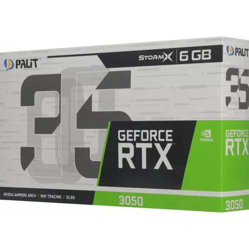 Видеокарта Palit PCI-E 4.0 PA-RTX3050 STORMX NVIDIA GeForce RTX 3050 6Gb 96bit GDDR6 1042/14000 DVIx1 HDMIx1 DPx1 HDCP Ret