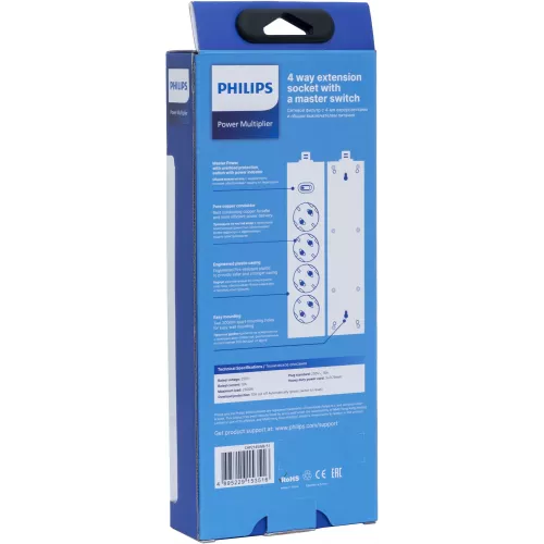 Сетевой фильтр Philips CHP2145WB/51 3м (4 розетки) белый (коробка)