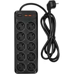 Сетевой фильтр Powercom SP-10 USB2A1СB 3,0м 3.0м (10 розеток) черный (коробка)