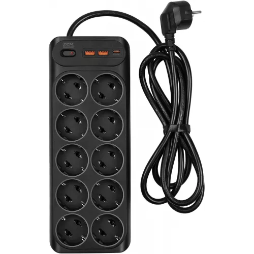 Сетевой фильтр Powercom SP-10 USB2A1СB 3,0м 3.0м (10 розеток) черный (коробка)