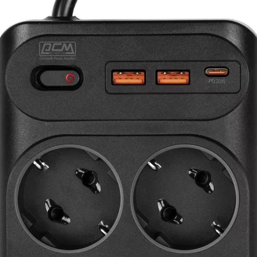 Сетевой фильтр Powercom SP-10 USB2A1СB 3,0м 3.0м (10 розеток) черный (коробка)