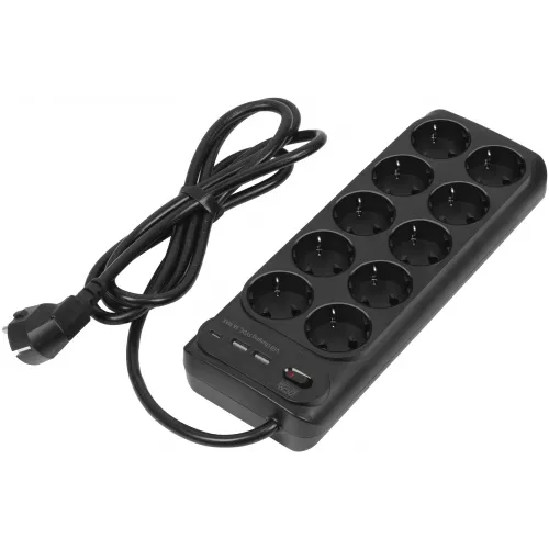 Сетевой фильтр Powercom SP-10 USB2A1СB 3,0м 3.0м (10 розеток) черный (коробка)