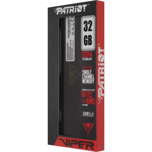 Память DDR4 32GB 3200MHz Patriot PVSR432G320C8 Viper Steel RGB RTL Gaming PC4-25600 CL18 DIMM 288-pin 1.35В dual rank с радиатором Ret