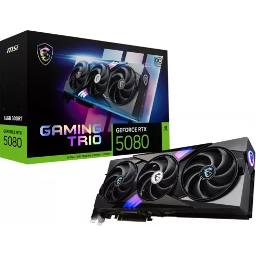 Видеокарта MSI PCI-E 5.0 RTX 5080 16G GAMING TRIO OC NVIDIA GeForce RTX 5080 16Gb 256bit GDDR7 2700/30000 HDMIx1 DPx3 HDCP Ret