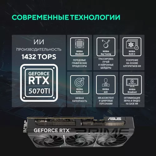 Видеокарта Asus PCI-E 5.0 PRIME-RTX5070TI-O16G NVIDIA GeForce RTX 5070TI 16Gb 256bit GDDR7 2497/28000 HDMIx1 DPx3 HDCP Ret