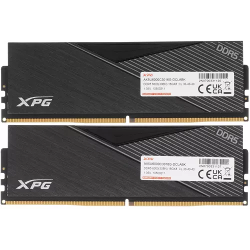 Память DDR5 2x16GB 6000MHz A-Data AX5U6000C3016G-DCLABK XPG Lancer RTL Gaming PC5-48000 CL30 DIMM 288-pin 1.35В kit single rank с радиатором Ret