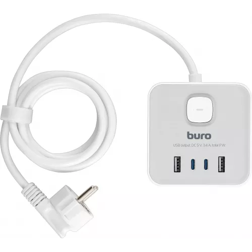 Сетевой удлинитель Buro BU-PTE4.1UC-W 1.5м (4 розетки) белый (коробка)